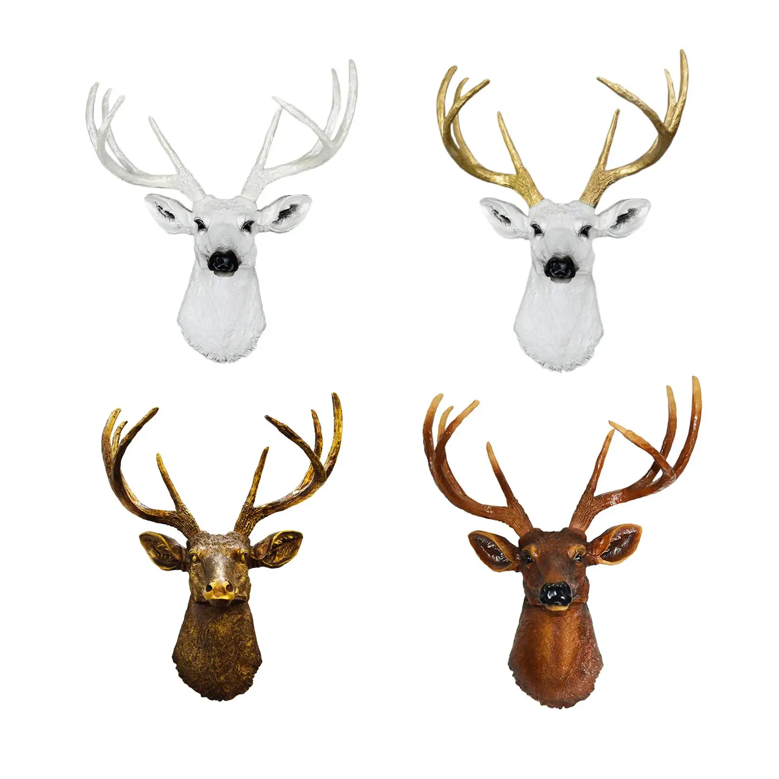Wall Mounted Deer Head Resin Statue Artwork Modern Sculpture Animals Heads Wall Decor for Farmhouse Bedroom Decoration