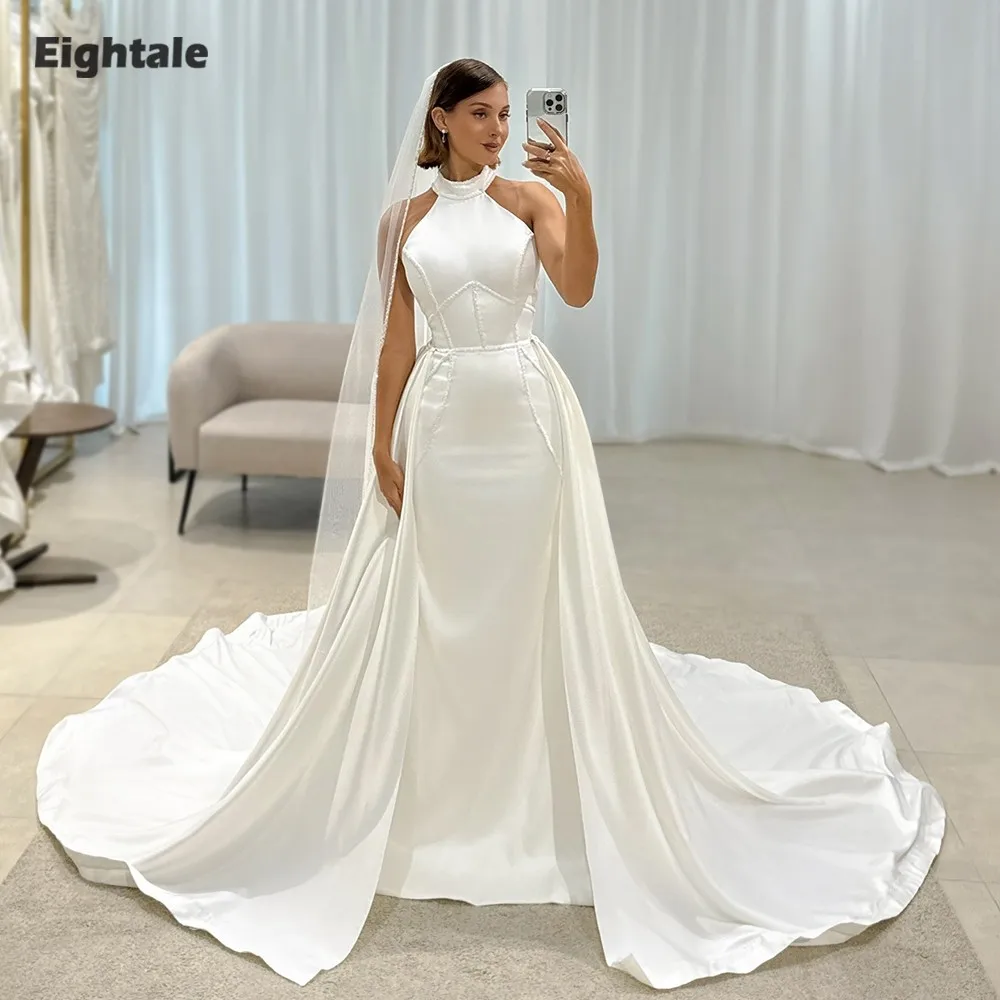 

Eightale арабское свадебное платье со съемной юбкой, атласное мусульманское свадебное платье цвета слоновой кости с бисером, вечернее платье русалки для невесты