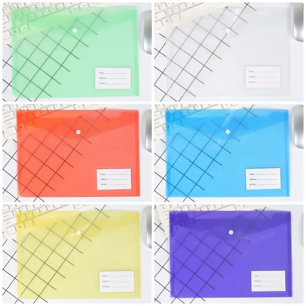 1Pcs with Label Pocket A4 Binder Pocket Clear Snap Button Document Files Folders Transparent Plastic Envelope Popper Wallets