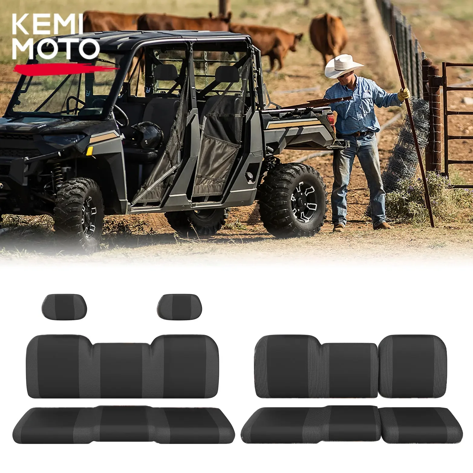 

KEMIMOTO Crew Seat Set Covers with Headrest Compatible with Ranger Crew XP 1000 / Crew 1000 Premium / Crew XP 1000 2017-2023