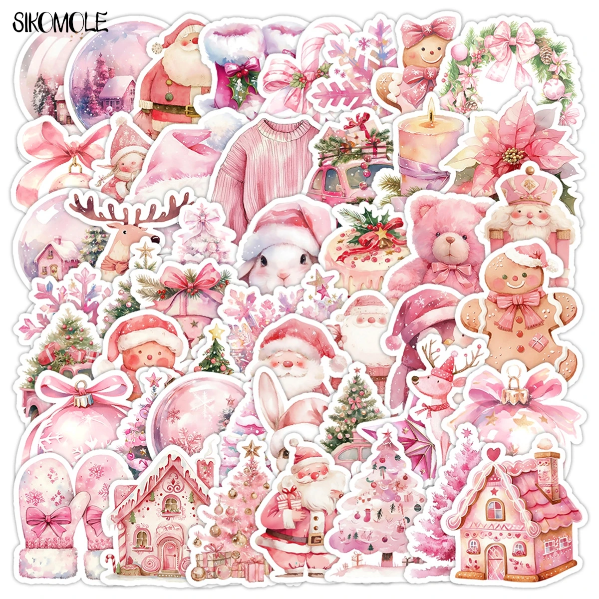 10/30/50 Uds. Pegatinas de PVC de Navidad de color rosa nórdico, decoración estética DIY, juguetes para niños, calcomanía de equipaje, paquete de pegatinas de grafiti