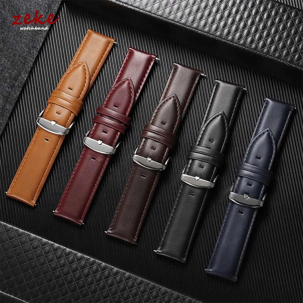 Quick Release 18mm 20mm 22mm Strap Genuine Cowhide Leather Watchband for DW for Omega Black Brown Red Pin Buckle Wristwatch Band