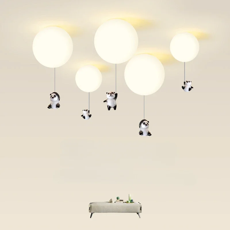 Modern Cartoon Ceiling Light Panda Balloon Pendant Lamp Home Decor Bedroom Living Room Dining Table Hall Led Hanging Chandelier