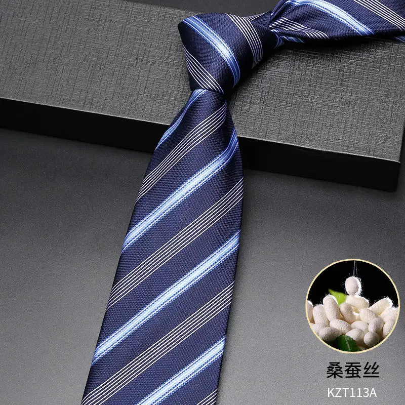 Guaranteed 100% Silk Ties for Men 2024 New 8cm Business Necktie High-end Jacquard Weave Striped Wedding Tie Purple Blue Gift Box