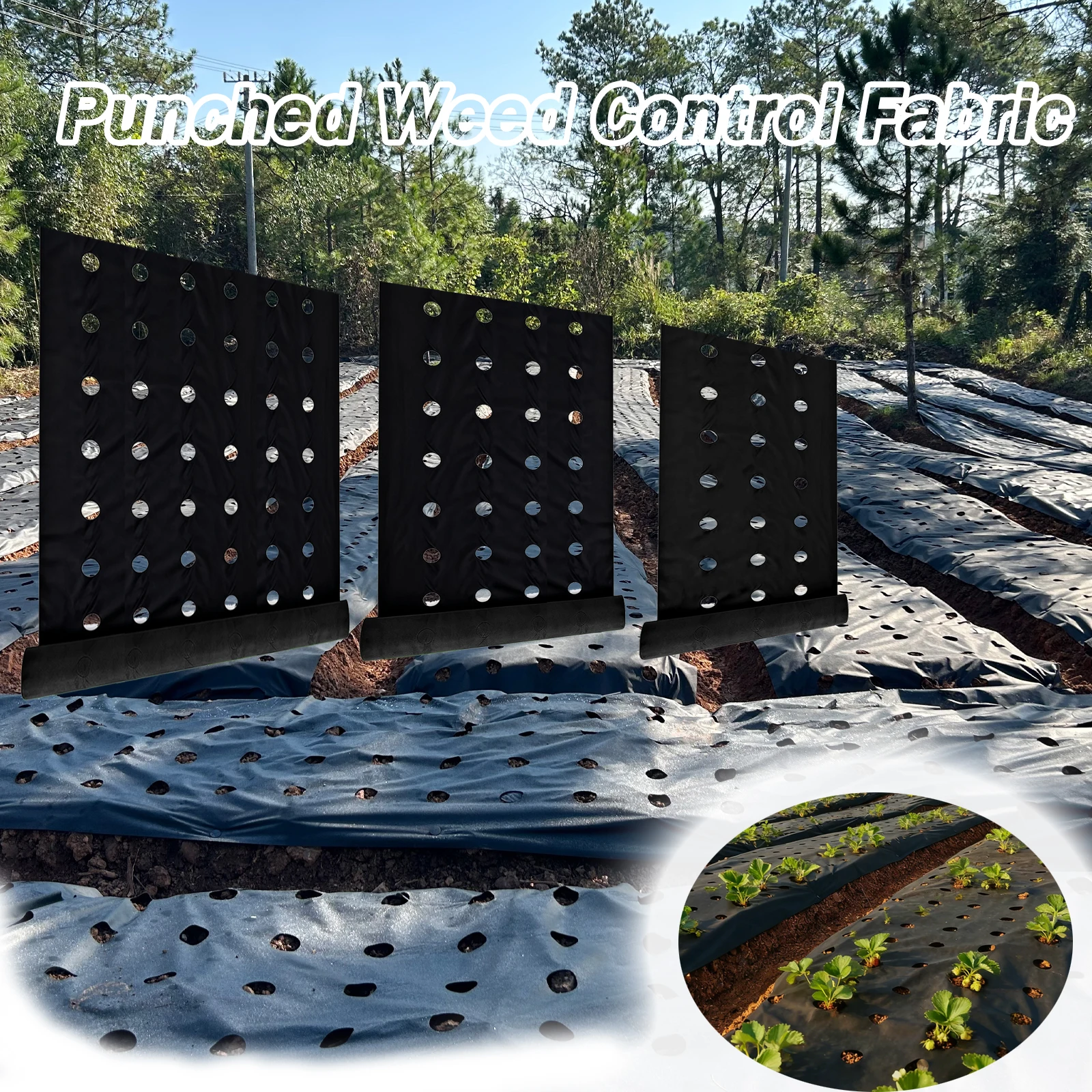 5m Double-Layer Perforated Heavy-Duty Weed Barrier Fabric for Garden Vegetable Orchard, Breathable Water-Permeable Black