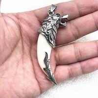 Fashion Men's Pendant Necklace Vintage Bronze Wolf Tooth Alloy Pendant Necklace Fashion Choker Jewelry