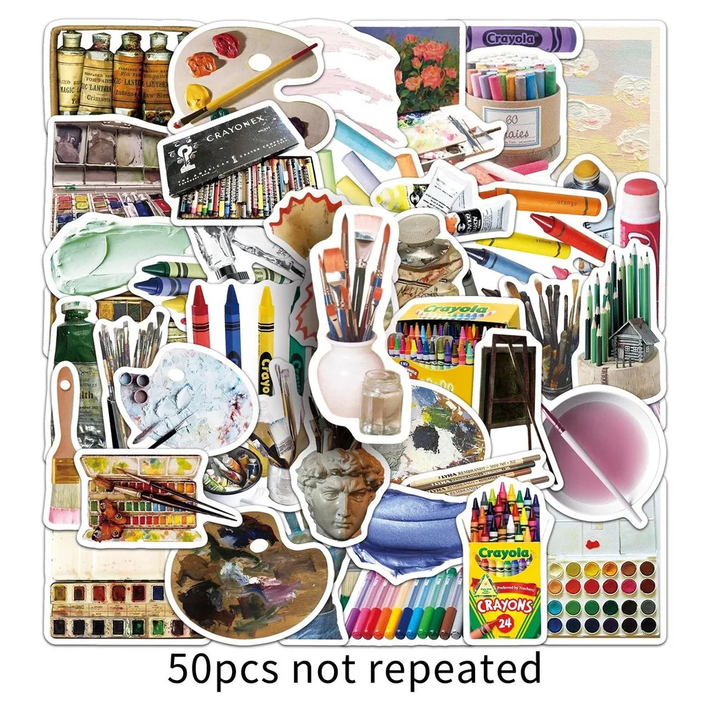 50 Pcs Art Stickers - Paintbrushes & Painting Tools Themed Artistic Creative Stickers, Waterproof Decor Decals AnimeWorlds Store