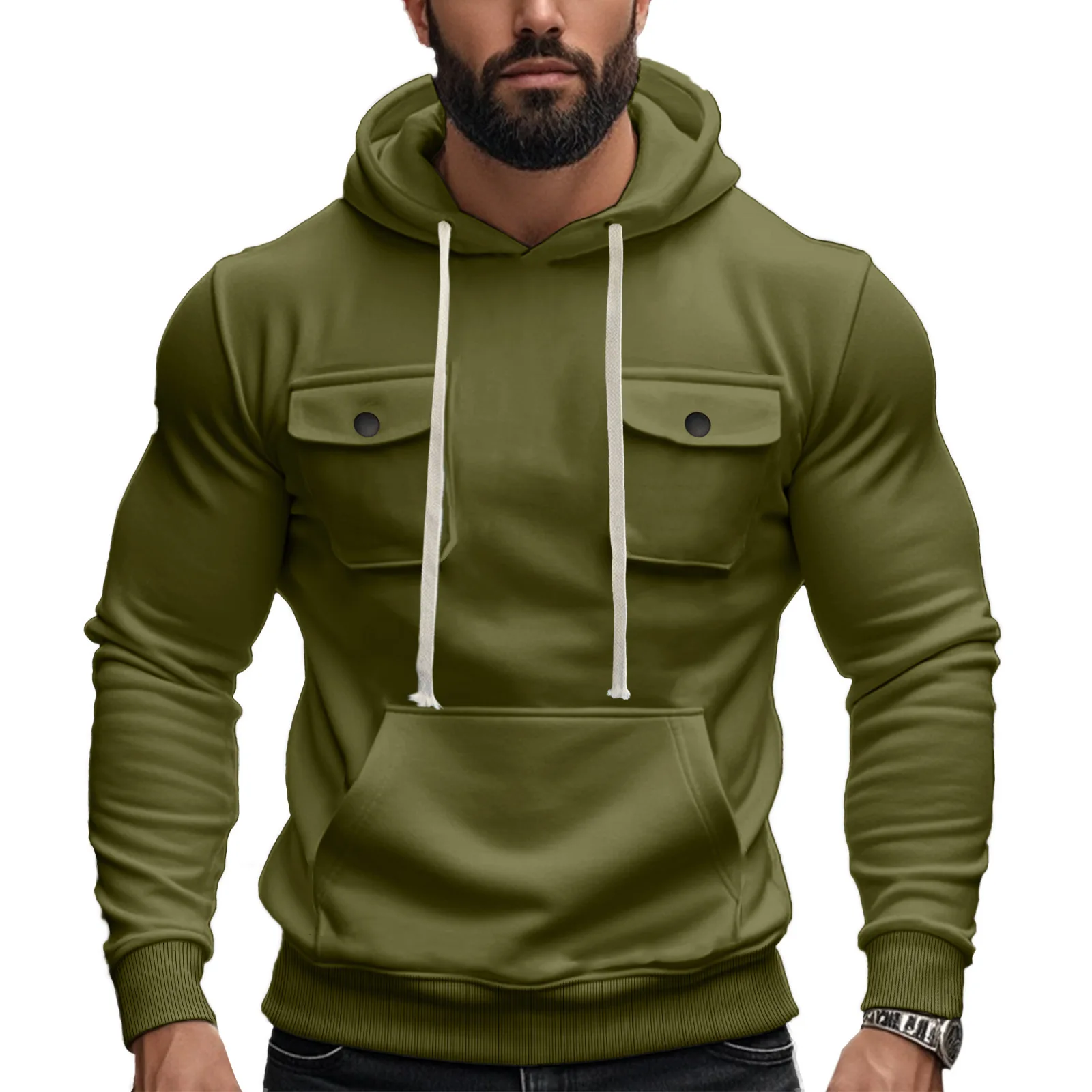 

"Heavyweight Men's Workwear Hoodie 2025 Winter Fleece Lined Hooded Sweatshirt with Multi-Pockets"