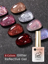 UR SUGAR 15ml Reflective Glitter Top Coat Gel Nail Polish Silver Colorful Sparkling Semi Permanent Nail Art Gel Varnish