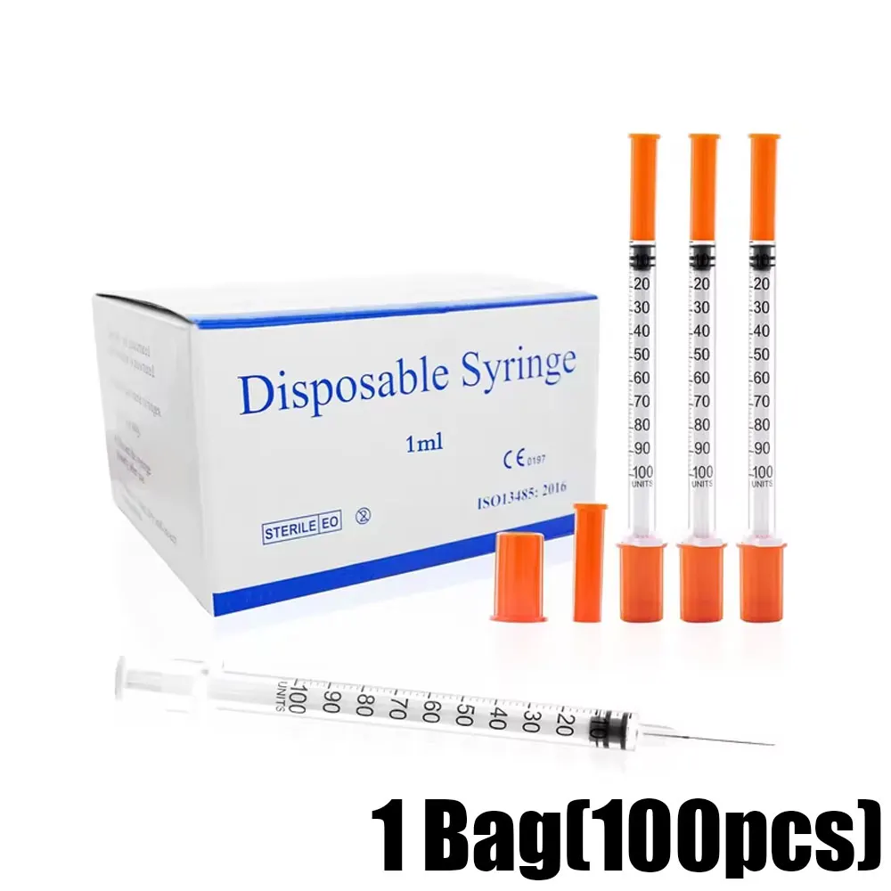 100Pcs 1ml Syringes with Needles 31G 8mm Individually Packaged for Laboratory And Pet Supplies