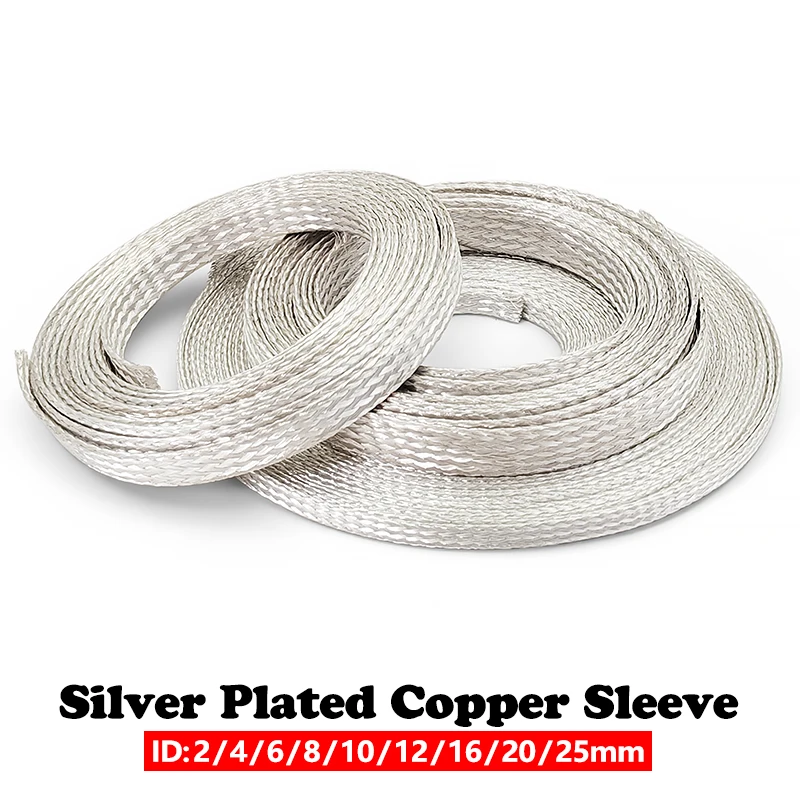 Electromagnetic Interference Resistant Silver Copper Sleeve 2~25mm Telescopic Braided Net Wave Proof Electronic Cable Shield