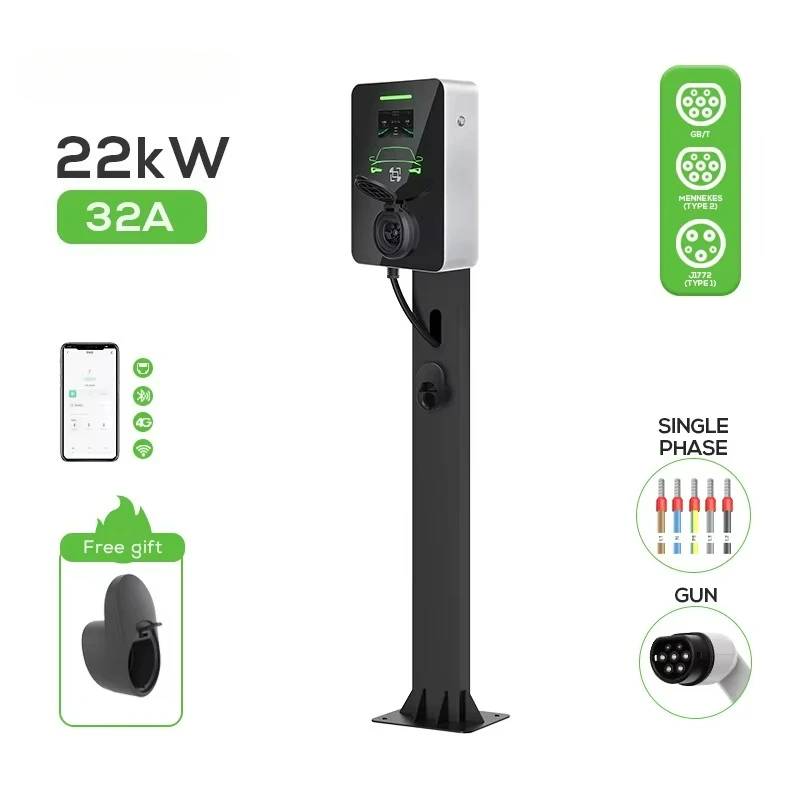 

Настенное зарядное устройство для электромобиля переменного тока, 22 кВт, 32 А, Type2, домашняя зарядная станция для электромобилей, 3 фазы для управления Bluetooth, Wi-Fi, новинка