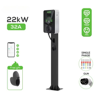 22KW AC Wall-Mounted Electric Car Charger 32A Type2 Home EV Charging Station 3 Phase for Bluetooth WIFI Control New