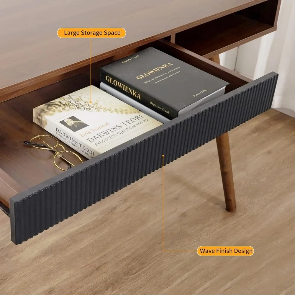 ミッドセンチュリーモダン ウォールナット製 書斎机 引き出し付き ホームオフィス用