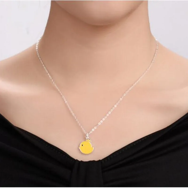 New Arrival Korean Fashion Cute Animal 925 Sterling Silver Jewelry Wholesale Yellow Chicken Female Pendant Necklaces XL234