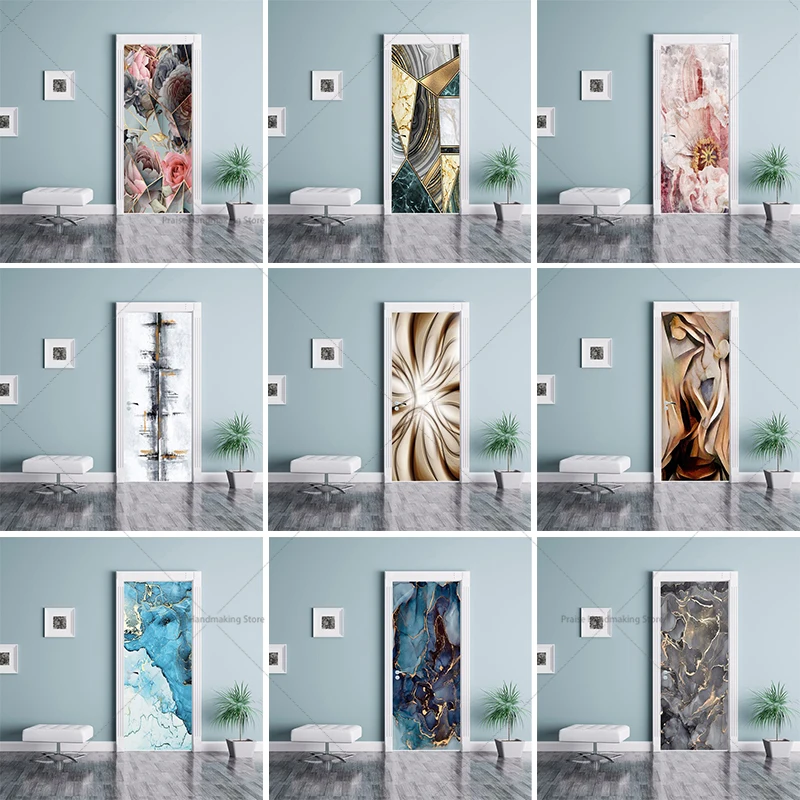 

3D Marble Texture Door Stickers Living Room Decoration Background Wall Stickers Removable PVC Waterproof Stickers