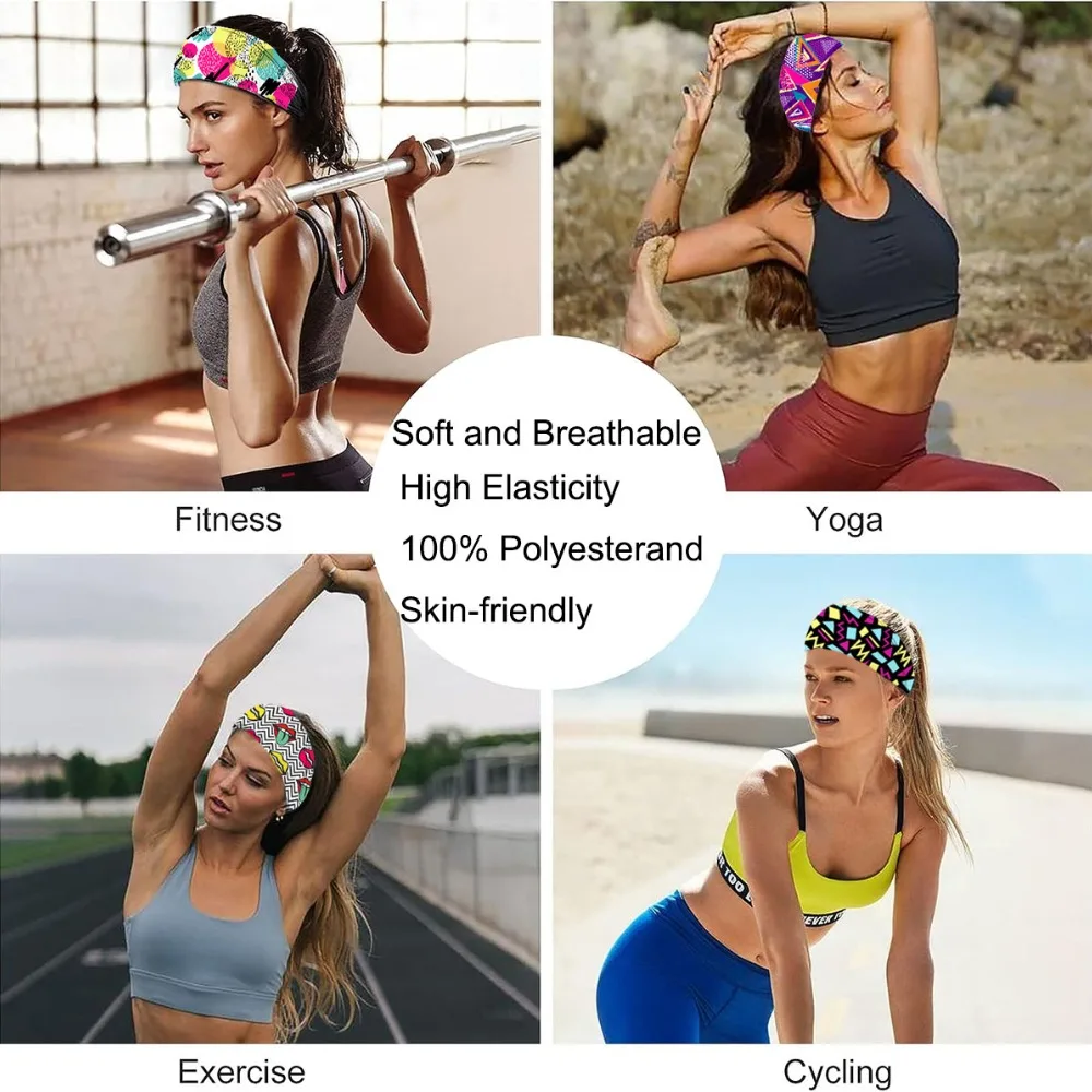 Yoga Sports Workout Hairband Stretchy Boho Geometry Print Head Band Elastic Turban Headwrap For Women Girls Hair Accessories