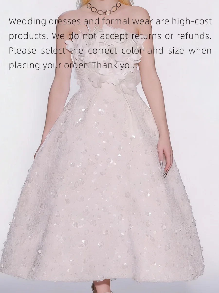 Elegant Strapless Appliquins Sleeveless Tea-Length A-Line Bride Wedding Dresses Bridal Gowns Customized