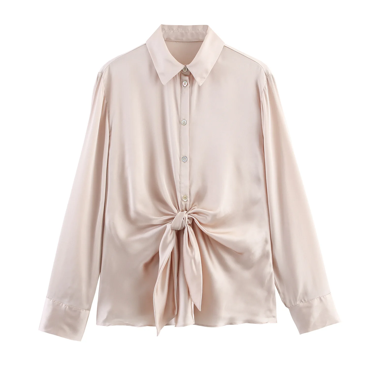 Fashionable and Elegant Women's Clothing with Knot Detail Satin Texture Shirt