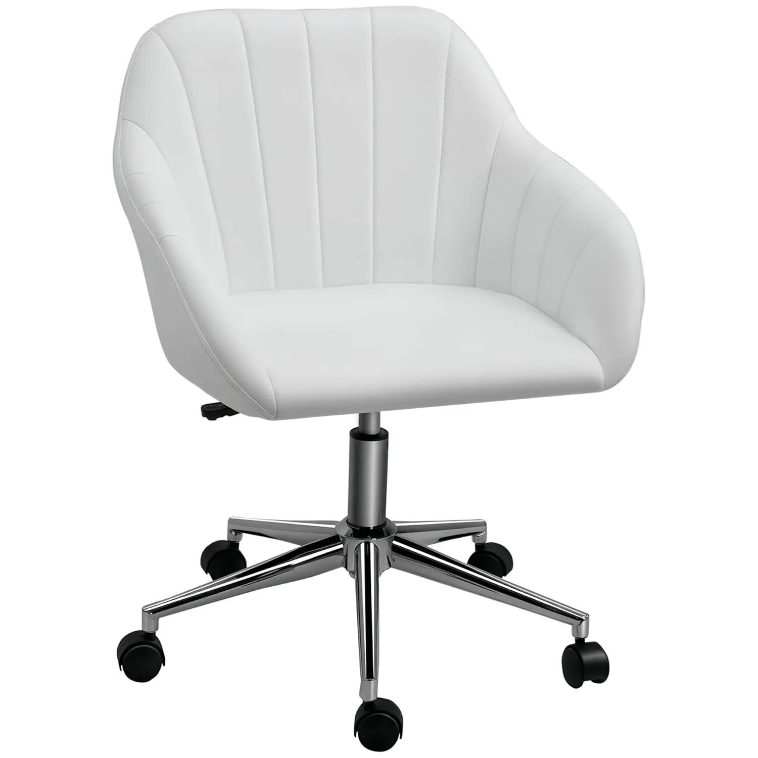 i*-Mid Back Home Office Chair Computer Desk Chair With PU Leather, Adjustable Height, Swivel Wheels For Study, Bedroom, White