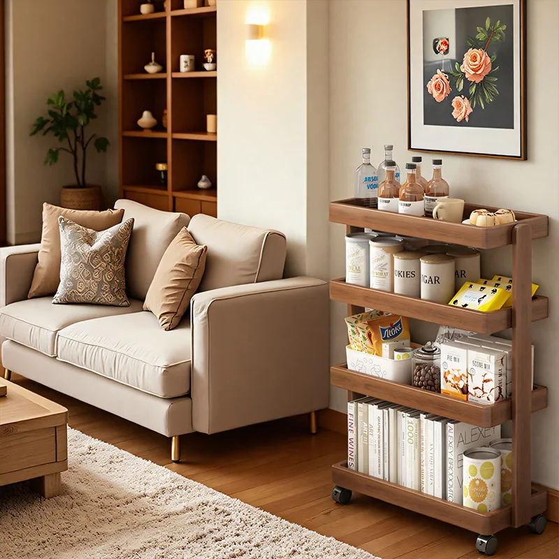 Mobile bookshelf  Floor-to-ceiling movable multi-layer snack rack Wheeled bedroom Living room coffee table Locker