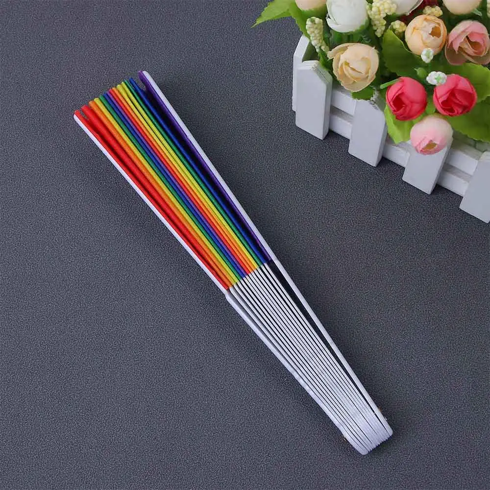 

Fan Home Decoration Fan Crafts Dance Hand Fan Photo Prop Tool Rainbow Folding Dance Rainbow Folding Fan Handle Hand Fan