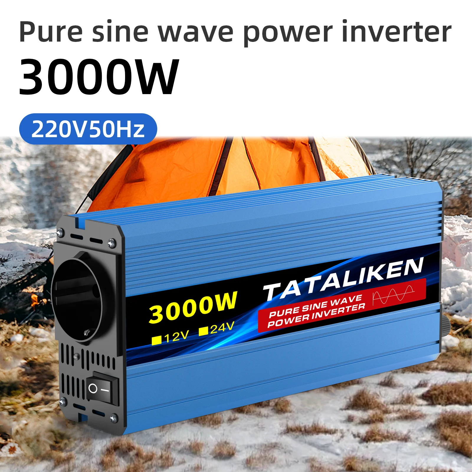 Pure Sine Wave Power Inverter 1600W-4500W, 12V-220V Car Converter, LCD & EU Socket. Smart Fan for RV, Camping, Road Trip, Laptop
