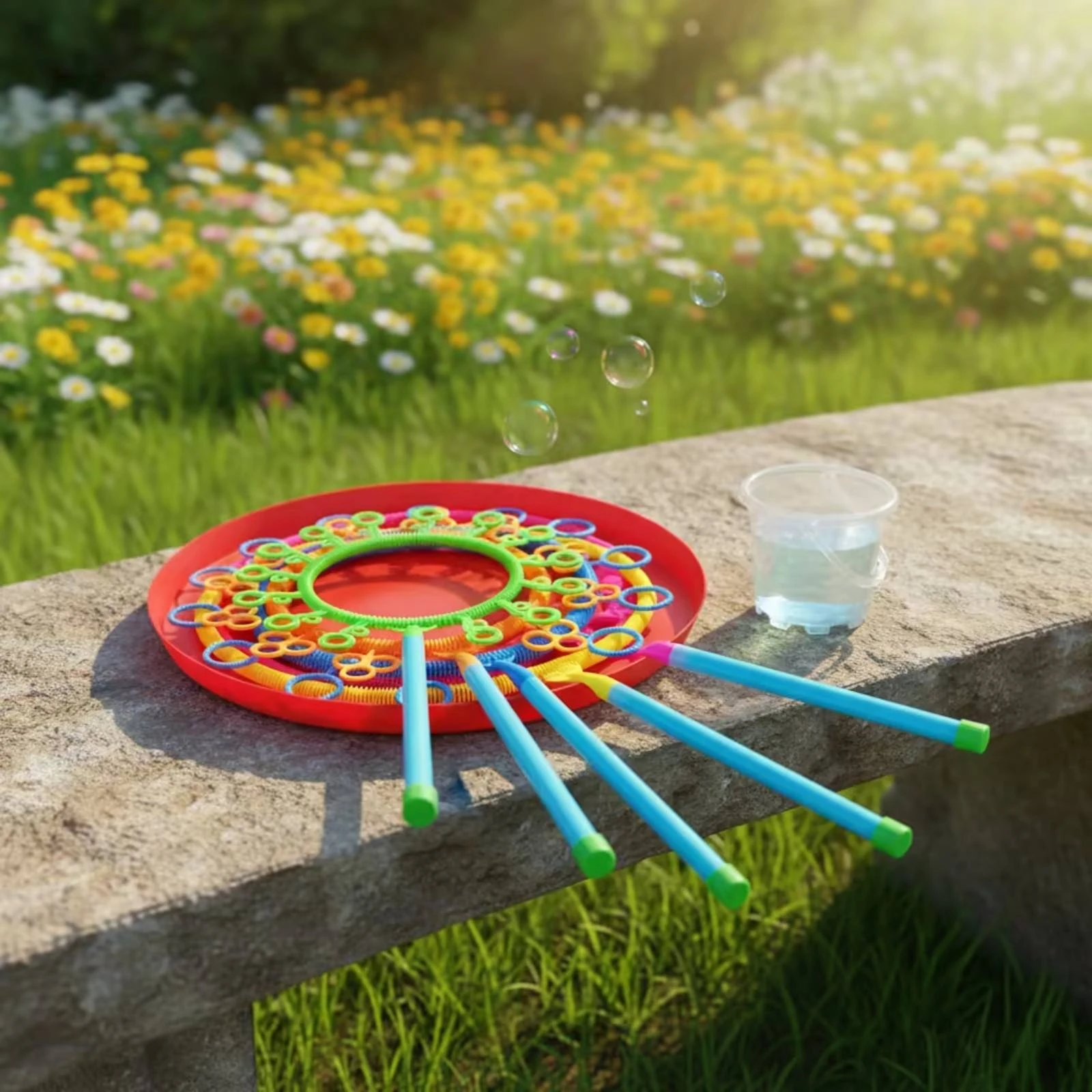 Bubble Wand Set Multi-Shaped Bubble Set with Tray Toy Outdoor Colorful for Children, Backyard, Garden