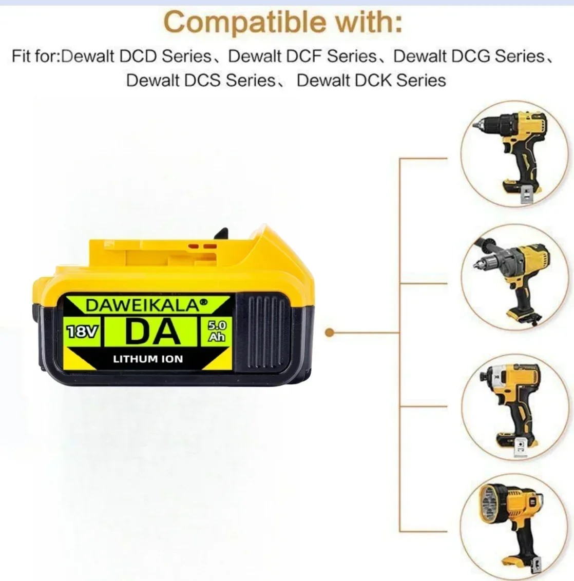 

Original DCB200 20V 5000mAh Lithium Replacement Battery For Dewalt 18V DCB184 DCB200 DCB182 DCB180 DCB181 DCB182 DCB201 DCB206