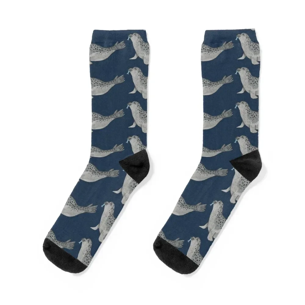 

Happy Seal Snack Dark Socks cute retro loose luxe Socks Women's Men's