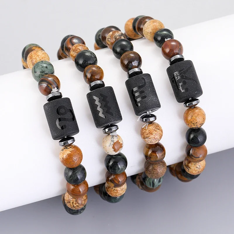 12-Zodiac Armbanden Natuursteen Kanker Maagd Leeuw Weegschaal Armband Koppels Vriendschap Geschenken Armbanden Sieraden pulsera hombre