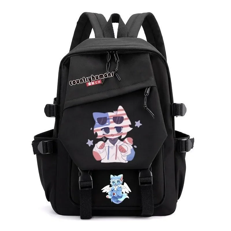 Black Blue Pink Green, CountryHumans Country Humans Countryball Polandball Kids Teens School Bags, Anime Backpacks Girls Boys