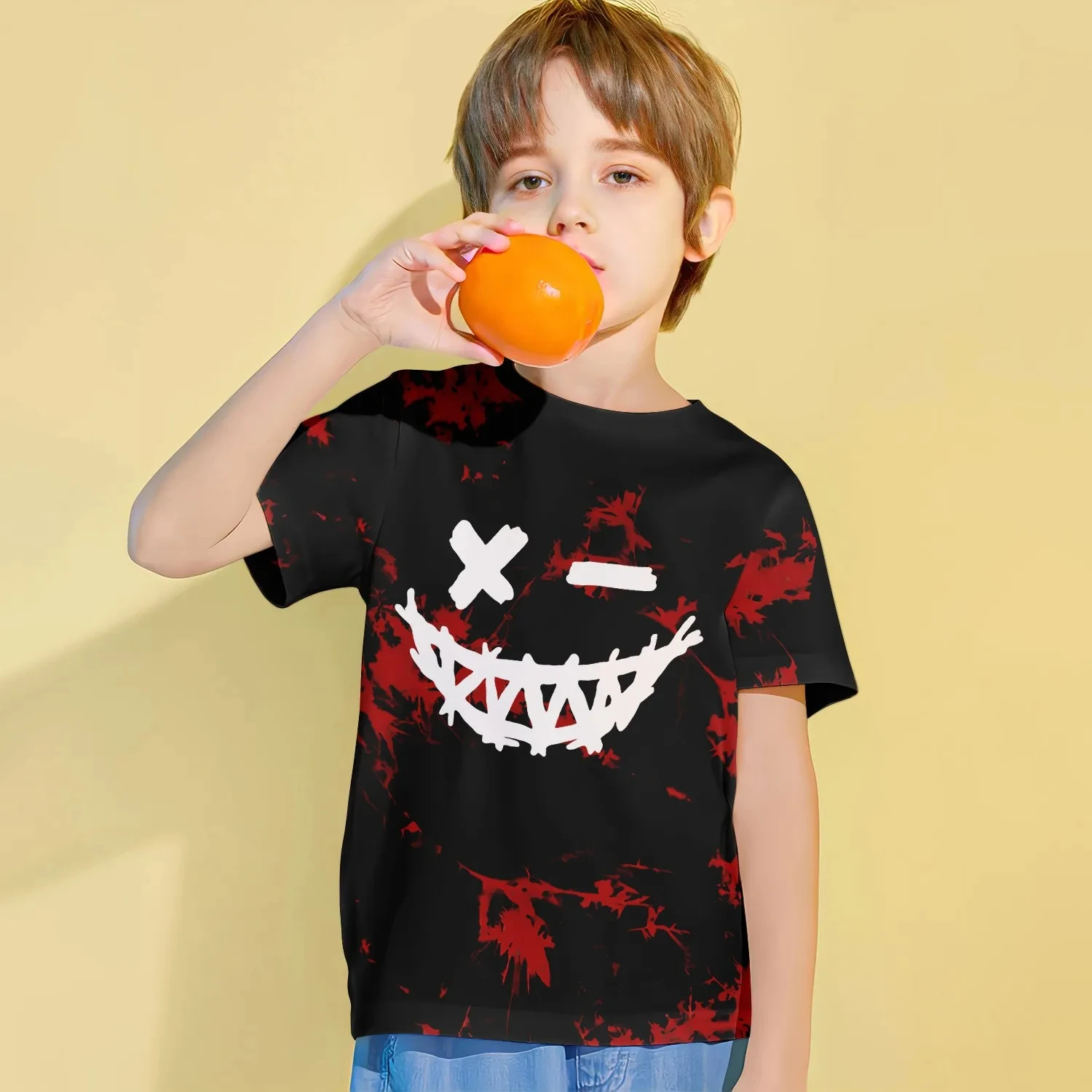 2024 New Smiling Face 3d Print Summer Kids T-shirt Short Sleeve Boys T-shirt Children Tops Fashion Tshirts for Boys Girls Tees