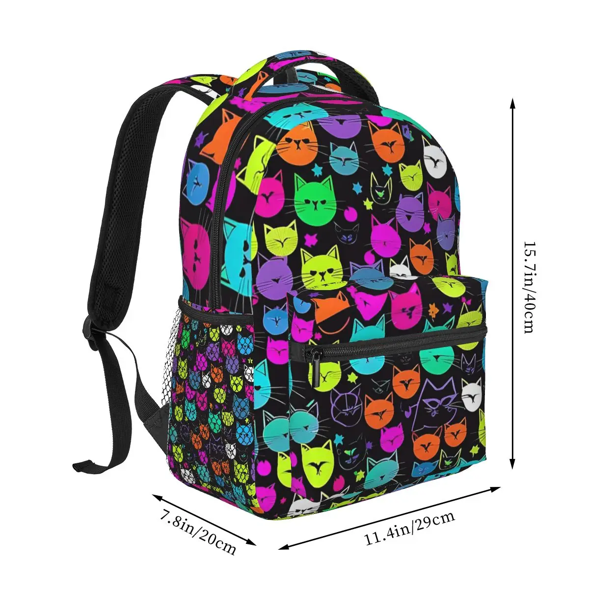 Colorful Cat Heads With Bright Star Backpack Hot Sale Daypack Large Capacity Kids BookBag School Bag Shoulder Bags for Men Women