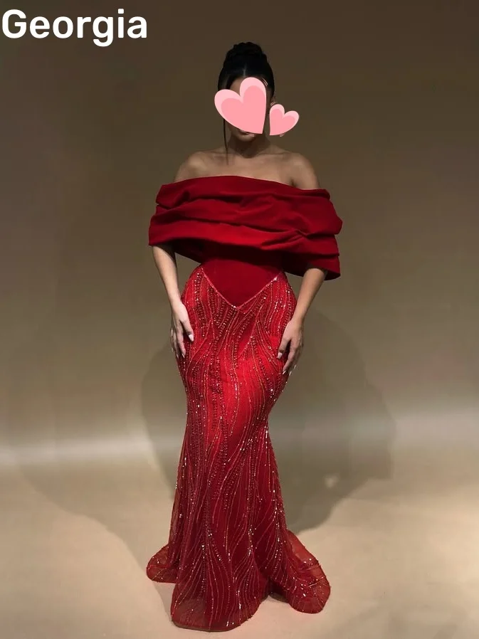 Sukienki syreny na studniówkę z odkrytymi ramionami, zdobione koralikami, luksusowe suknie wieczorowe do ziemi, krótkie rękawy, zapinane na zamek, koktajlowe.