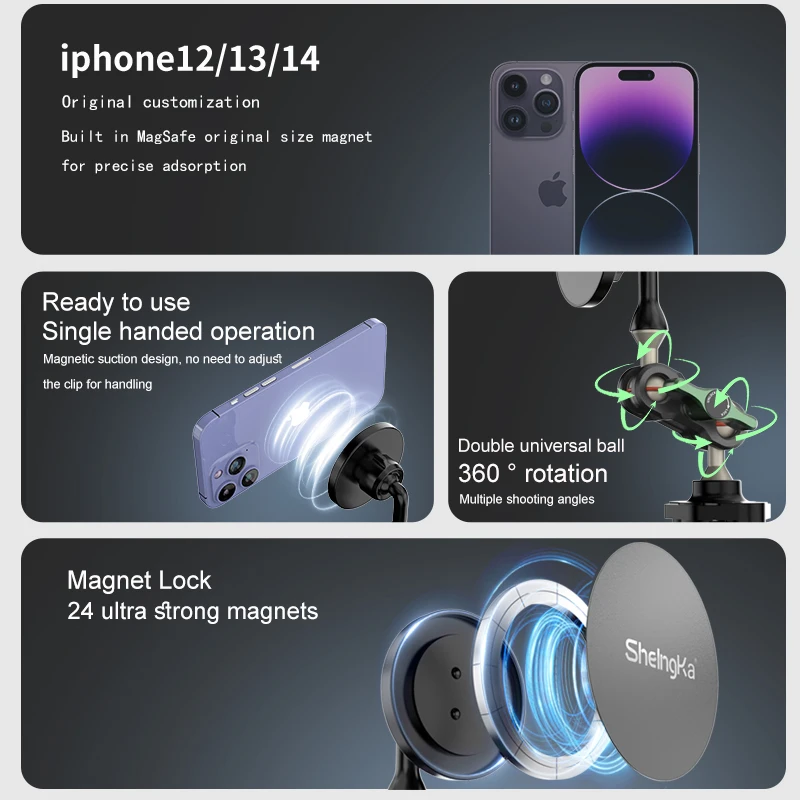 Универсальный держатель на присоске Magsafe для IPhone 14, 13, 12, вращающаяся на 360 градусов Автомобильная присоска для Insta360, X3, One, X2, аксессуары для камеры