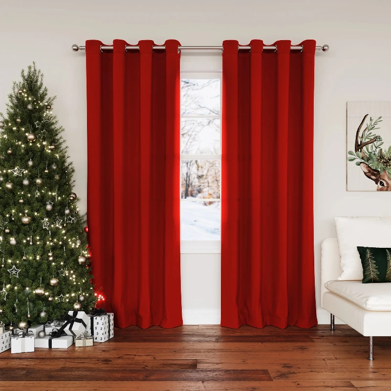 

Madison 1-Piece Room Darkening Grommet Curtain Panel, 54"x63", Holiday Red
