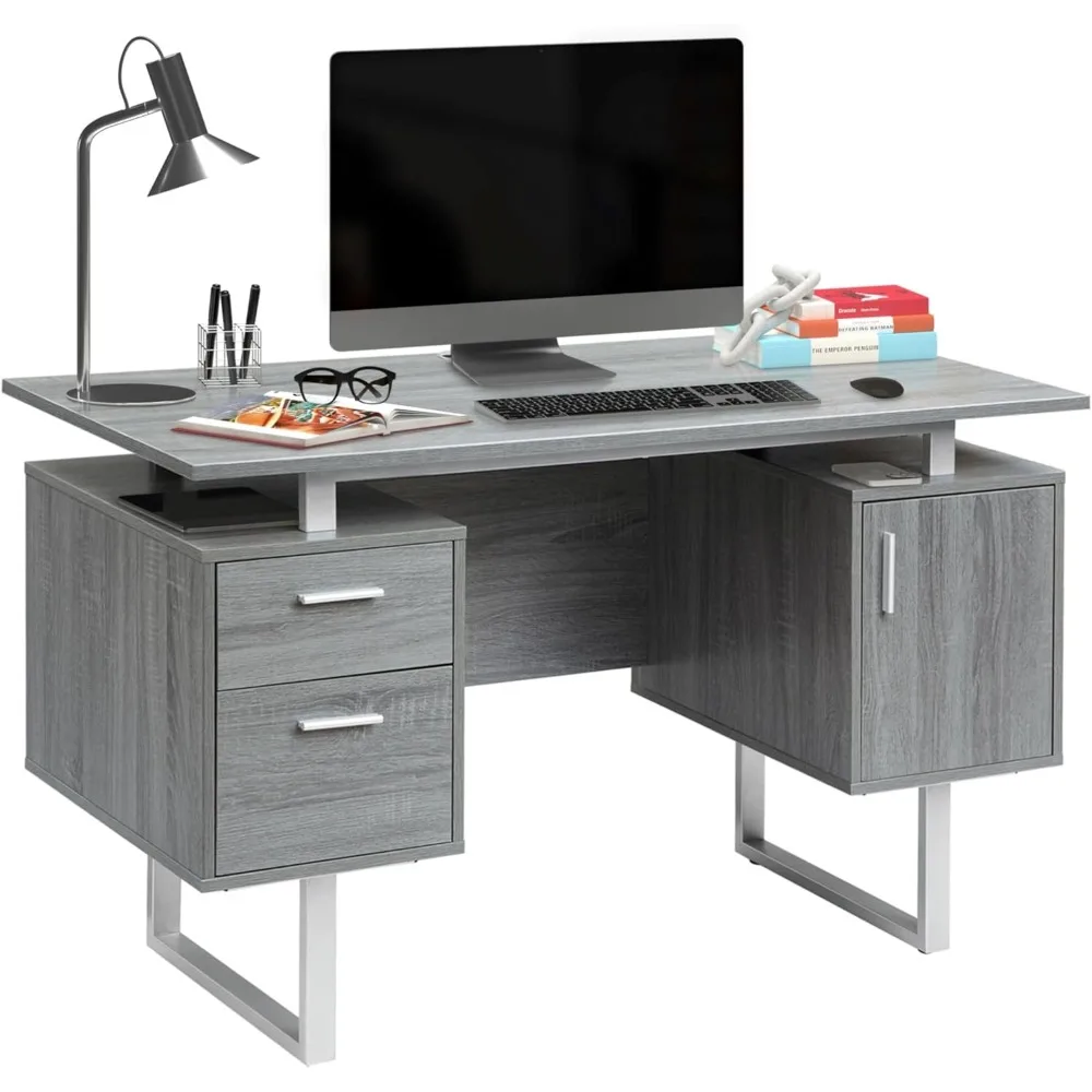 Storage Drawers and Cabinet 51.25” W-Modern Office Large Floating Desktop Surface Desk