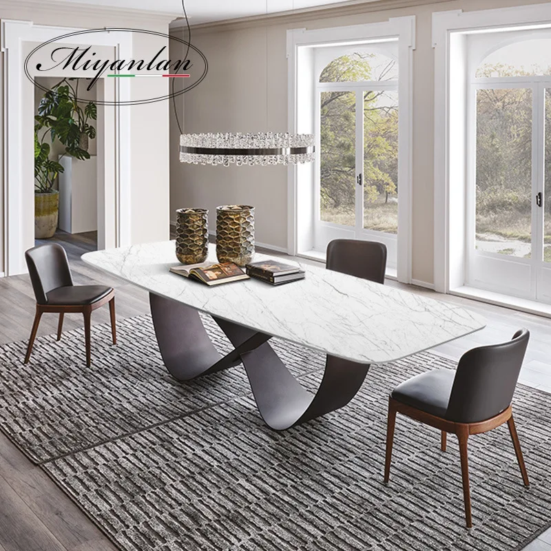 

Italian luxury stone slate dining table home imported simple modern Italian light luxury dining table