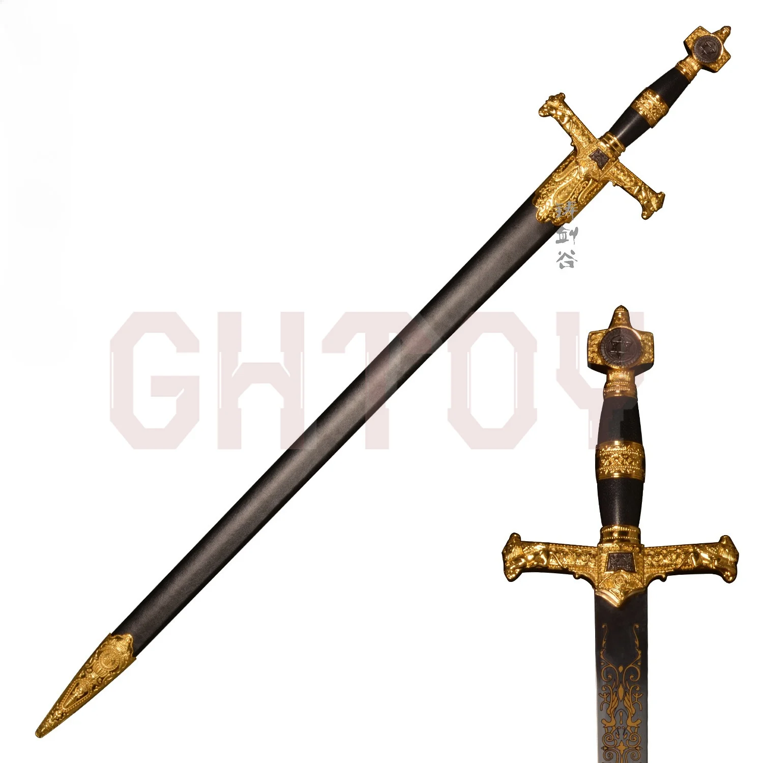 

84cm Medieval Western Swords Cosplay Props Uncut Blade Weapons Model Desktop Display Ornaments Collection Birthday Gift for Boys