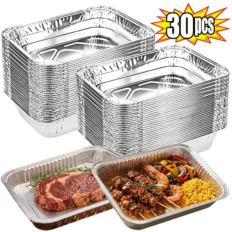 30Pcs 830ml Aluminum Foil Baking Pan Disposable Rectangular Food Container for Oven BBQ Camping Take Out Deep Tray Heat Storage
