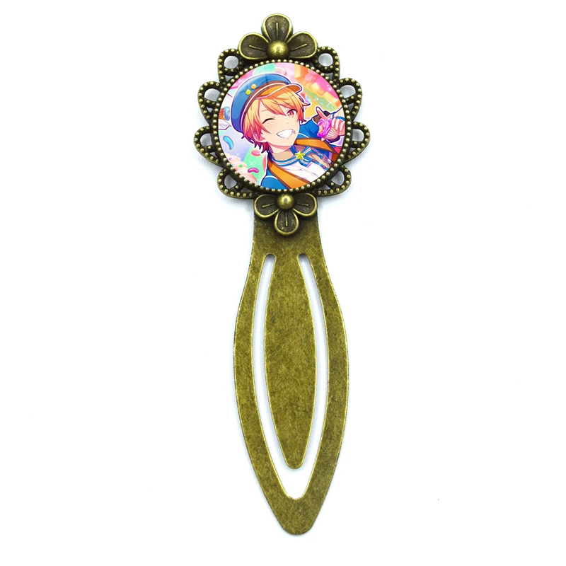 1 Pcs Creative Project SEKAI Tenma Tsukasa Anime Bronze Round Bookmark Vintage Metal Glass Gems As Book Page Marker