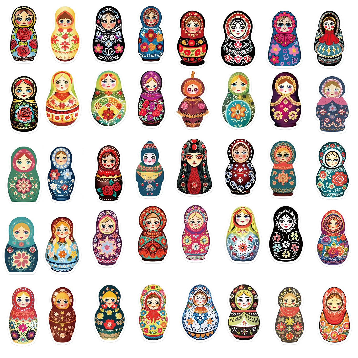 52 PCS Cartoon Russian Doll Graffiti Stickers For Personalized Decoration Guitar Laptop Suitcase DIY Waterproof Sticker