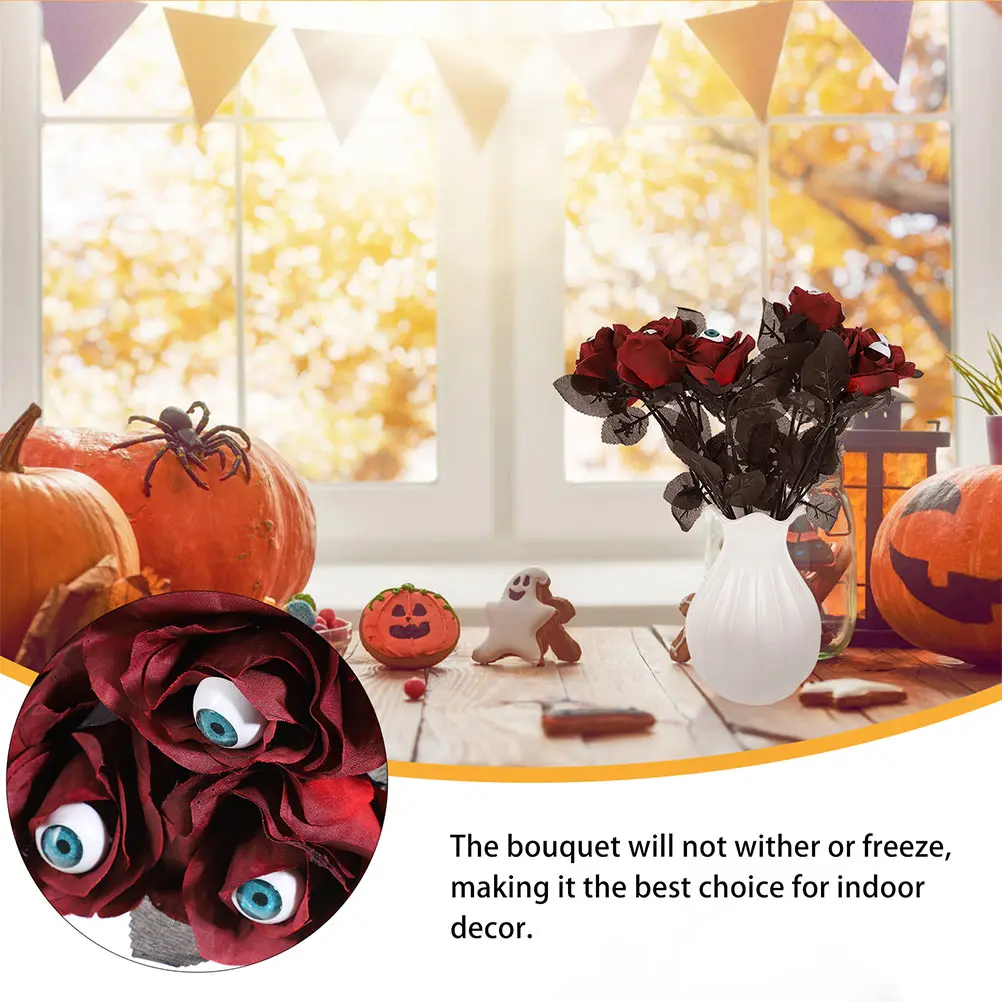 

10Pcs Eyeball Rose Flower Halloween Indoor Layout Decoration Premium Material Practical Tricky Rose Party Prop