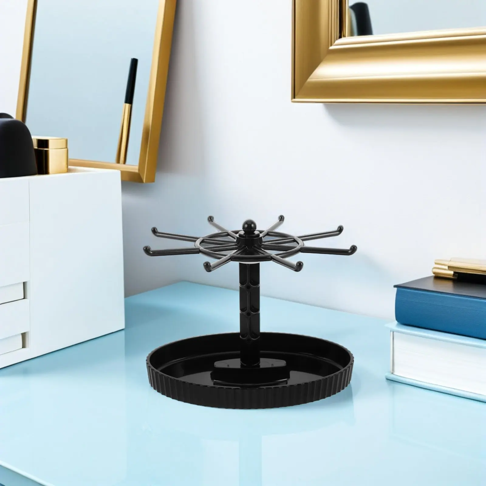 

Вращающаяся подставка для украшений, черная металлическая декоративная вешалка-органайзер для ожерелий, браслетов, серег, брелоков, настольная