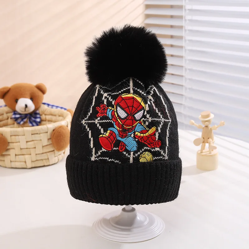 Marvel Spiderman New Fashion Autumn Winter Cartoon Kids Color Matching Knitted Hat Boys Girl Wool Cap Children Thick Beanies Hat