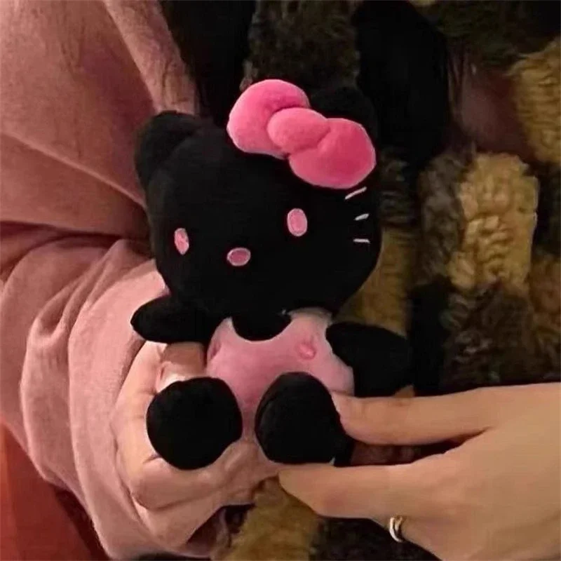 Sanrio Black Hello Kitty Plush Doll Kawaii Cartoon KT Cat Bag Pendant Keychain Cute Soft Ornaments Room Decoration Holiday Gifts