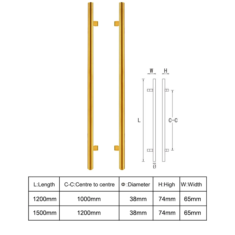 1500mm Golden Anti-fingerprint Entrance Door Handle 304 Stainless Steel PVD Plating Pull Handles For Metal/glass Doors PA-104