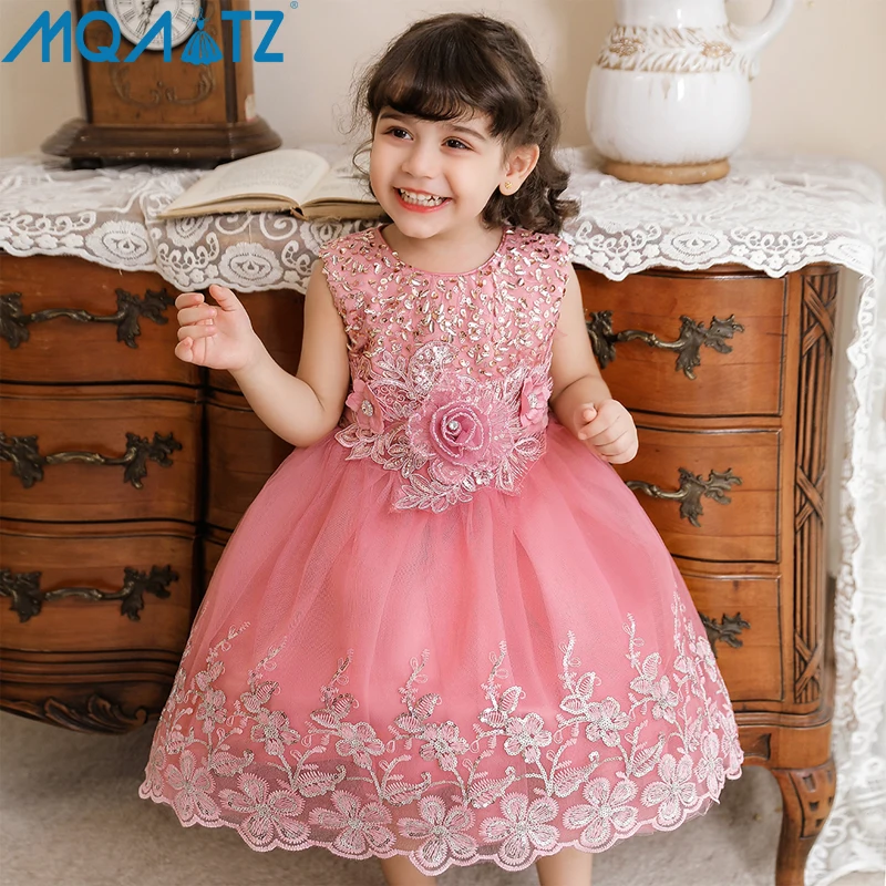 

MQATZ 1 Year Kids Tutu Newborn Christening Princess Vestidos Children Baptism Baby Girl Clothes Floral Toddler Summer Dresses