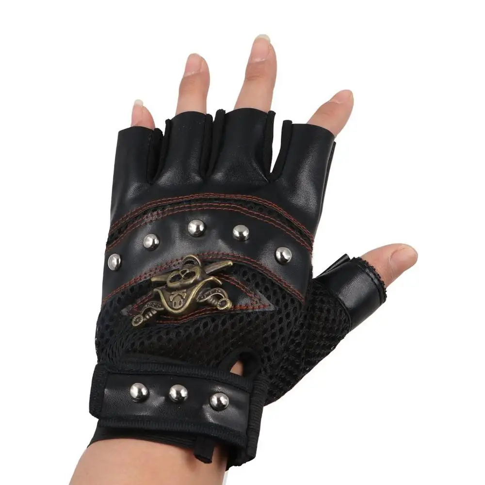 ขับรถแฟชั่น Anti-SLIP PU หนัง Fingerless Punk ถุงมือรถจักรยานยนต์ขี่จักรยานถุงมือ Half Finger ถุงมือ Skulls ถุงมือ